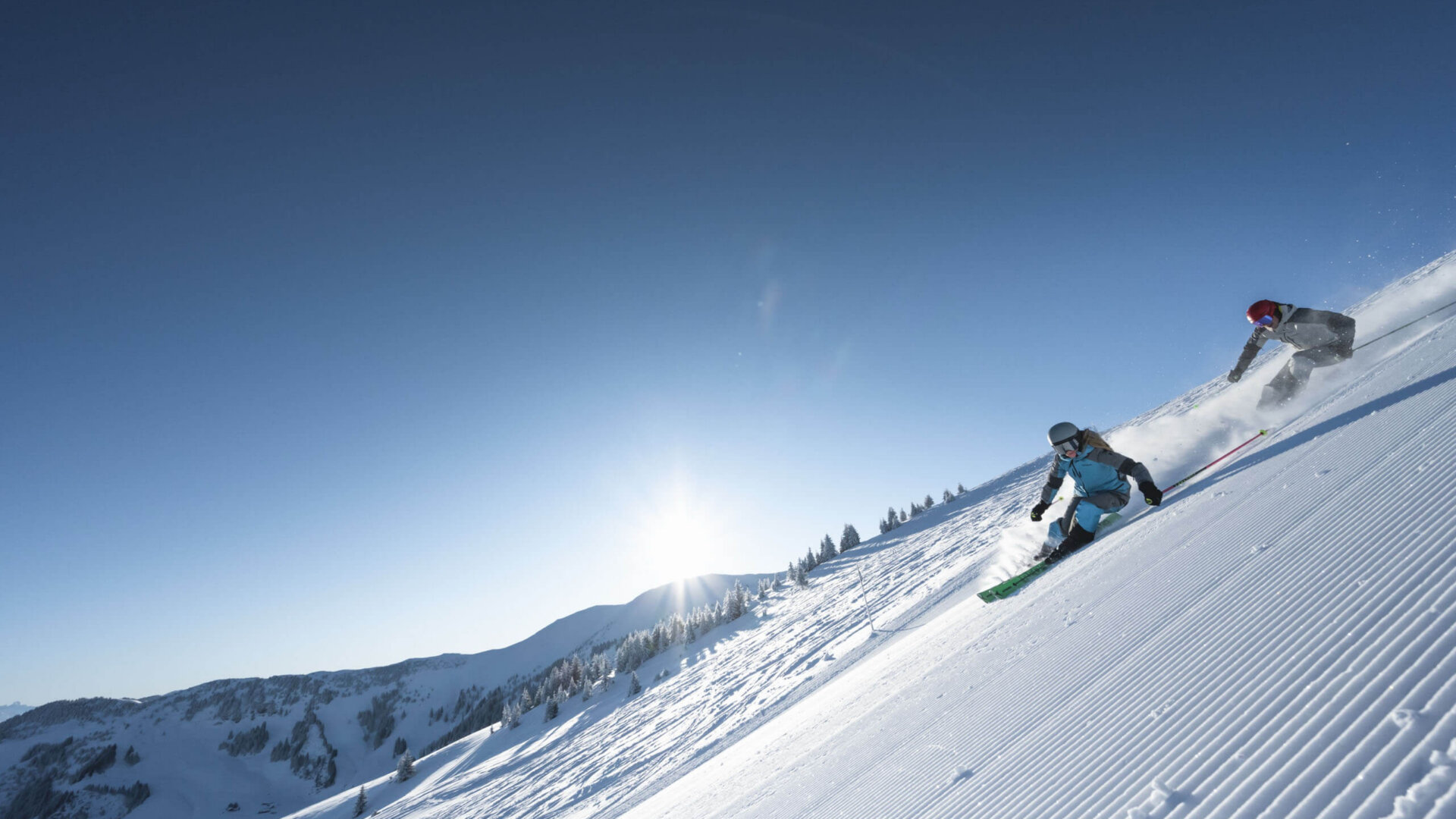Skiing on a steep slope