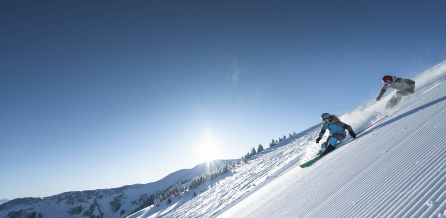 Skiing on a steep slope